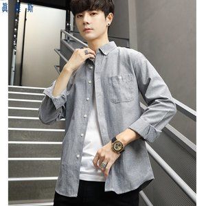Spring and autumn new solid color lapel men's shirts new Japanese and Korean shi